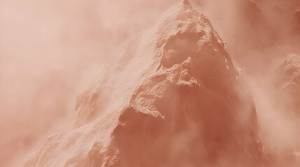 Fototapeta premium Misty mountain peak, volcanic ash, aerial view, dramatic landscape, travel poster