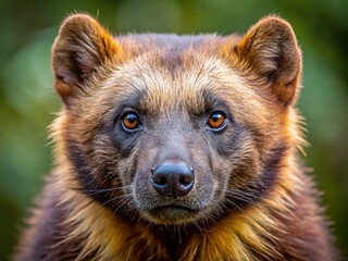 Fototapeta premium Majestic Wolverine Portrait: Candid Close-up of a North American Gulo Gulo in its Natural Habitat