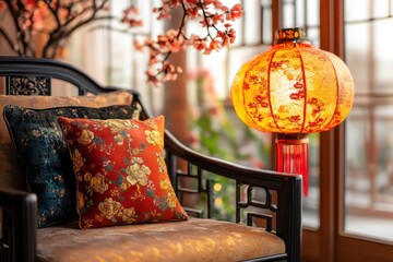 Chinese new year 2025 display decoration chinese chair and lamp model no background