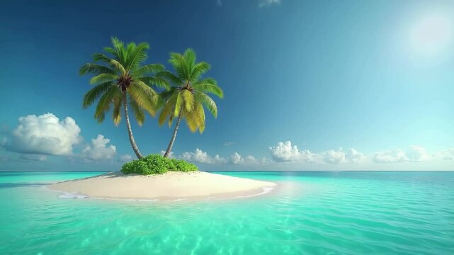 Paradise tropical desert island with two palms