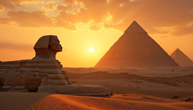 Majestic Sunset over Giza Pyramids and the Great Sphinx