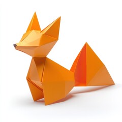 Orange folded paper fox on a white backdrop, for design concepts or crafting ideas