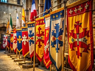 Medieval Crusader Flags: Historic Banners & Symbols of the Crusades - Stock Photo