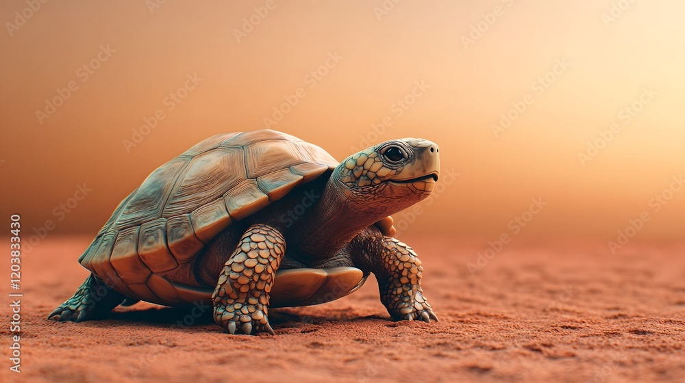 Aufkleber smiling turtle with planet-inspired shell in earthy clay texture 3d