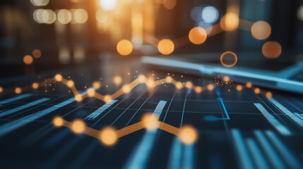 Abstract business Financial charts show a significant increase in profits in the stock market.This is driven by higher interest rates and continued growth. In the innovation world network of financial