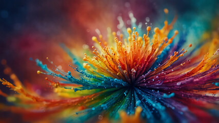 Fototapeta premium Vivid explosion of colors in a watercolor style with splashes and droplets for artistic effect 