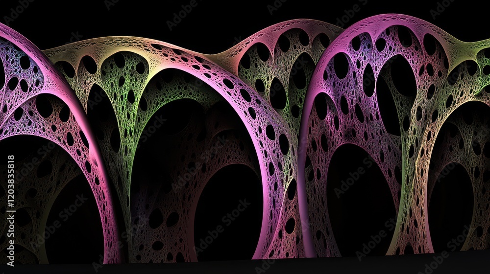 Poster abstract fractal art showcasing colorful porous structures