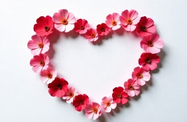 Obraz premium Heart of delicate flowers on a white background. space for text