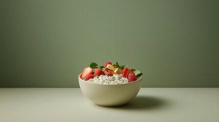 Healthy Breakfast Bowl with Fresh Fruits and Yogurt Kitchen Food Photography Minimalist Setting Close-up Nutrition