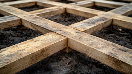 Wooden Grid Structure on Soil Ground