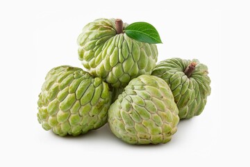 Fototapeta premium Sugar apple or custard apple isolated on white background. Exotic tropical Thai annona or cherimoya fruit.