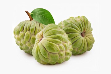 Fototapeta premium Sugar apple or custard apple isolated on white background. Exotic tropical Thai annona or cherimoya fruit.