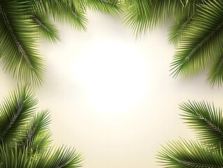 Lush Green Palm Fronds Frame a Blank Space