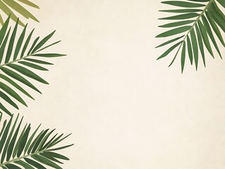 Green Palm Fronds Frame Beige Background