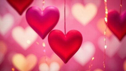 Blurred hearts lights Valentines day pink Bokeh background