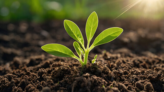 New fresh small plant growth up on green under the sunlight