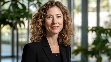 Fototapeta premium Professional woman with curly hair in modern office setting