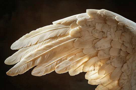 Wings of Daedalus and Icarus. Ancient Greek and Roman mythology. Fragment of a marble statue