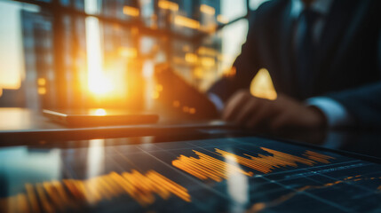 Obraz premium Abstract business Financial charts show a significant increase in profits in the stock market.This is driven by higher interest rates and continued growth. In the innovation world network of financial