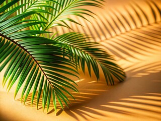 Fototapeta premium Miniature Palm Leaves Shadow on Beige Background - Tilt-Shift Photography