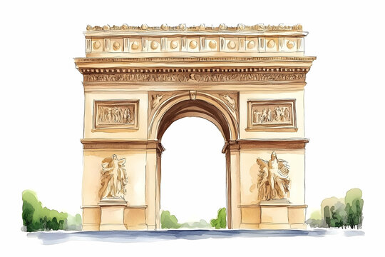Parisian Arc de Triomphe watercolor illustration