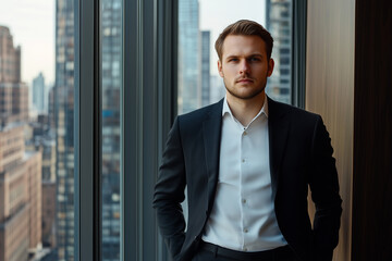 Fototapeta premium A portrait of business man in formal look in the office background 