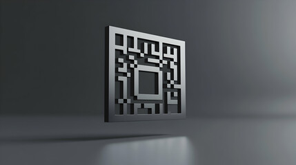 Minimalistic 3D QR Code Sculpture Floating Against A Dark Background With Subtle Shadows. Generative AI