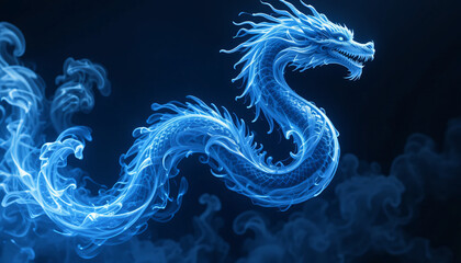 Fototapeta premium Majestic Dragon Formed by Blue Smoke and Silver Mist