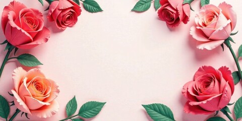 A Delicate Frame of Paper Roses on a Pastel Background, Perfect for Invitations or Announcements