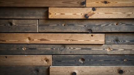 Obraz premium Rustic Wooden Planks Arranged in an Abstract Pattern, Showing Variations in Tone and Grain