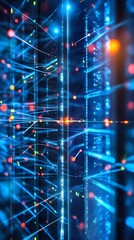 Fototapeta premium 54. A glowing digital matrix with interwoven connections, signifying strong, fast, and secure hosting services