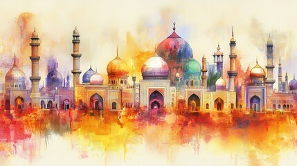 Obraz premium A Vibrant Watercolor Painting of Islamic Architecture