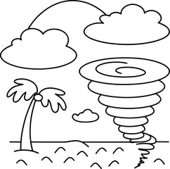 Stormy Cyclone Design for Coloring, Cyclone in Action: Coloring Fun, Dynamic Cyclone Illustration to Color, Cyclone Vortex: Printable Coloring Sheet