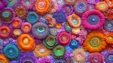 Vibrant coral reef close-up showcasing diverse colors and textures.