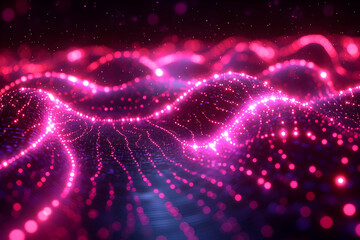 Naklejka premium Vibrant Pink and Purple Glowing Particle Wave Abstract Background