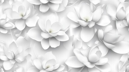 Delicate white magnolia pattern on a pristine background, intricate design for textiles or wallpapers, elegant and timeless aesthetic.