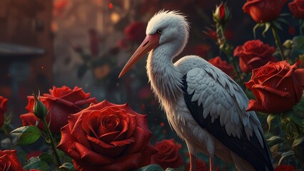 Naklejka premium Stork and roses