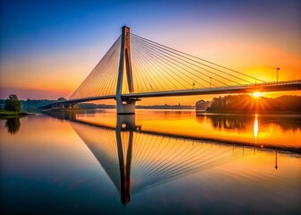 Fototapeta premium Minimalist Cable-Stayed Bridge over River Po, Northern Italy