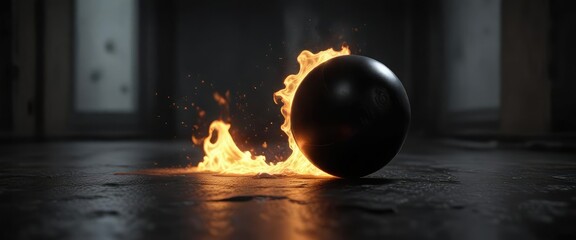 Ball Bouncing on Darkened Floor with Flame Effect , ball, bouncing, dark floor
