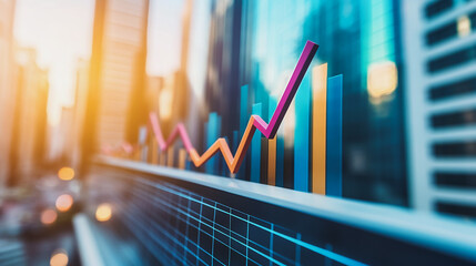 Abstract business Financial charts show a significant increase in profits in the stock market.This is driven by higher interest rates and continued growth. In the innovation world network of financial