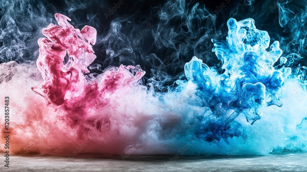 Poster misty color dispersion in blue and pink abstract art digital creation indoor studio close-up view vi
