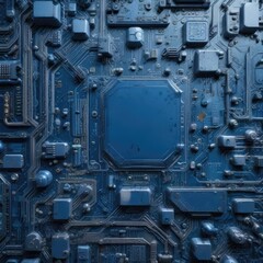 Fototapeta premium Blue polystyrene texture background with embedded circuit boards, digital, component