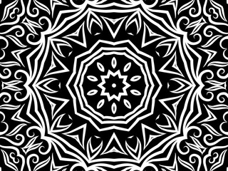 Black and white caleidoscope classic gradient flower art pattern of traditional tenun batik ethnic dayak ornament for wallpaper ads background sticker or clothing	