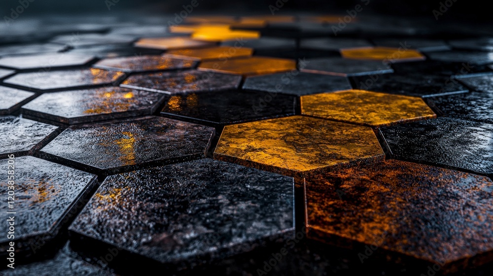 Aufkleber dynamic hexagonal patterns with light and shadow in an abstract setting