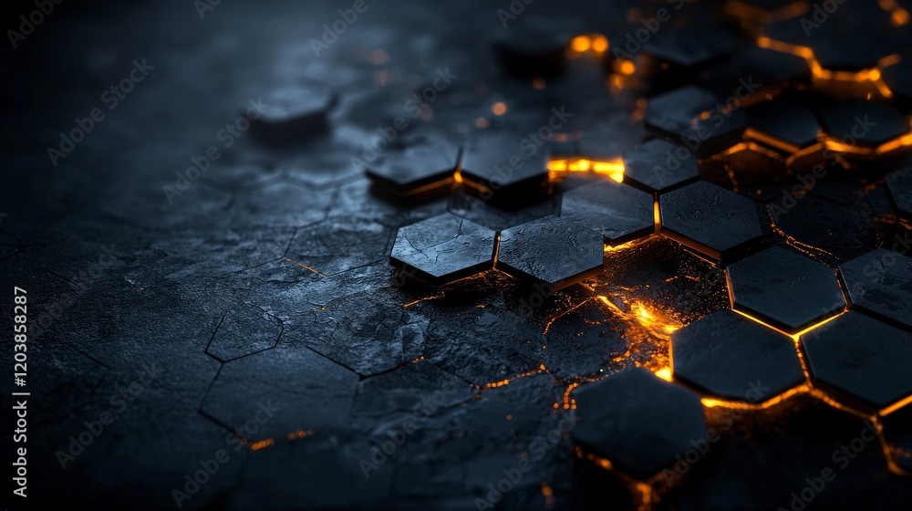 Leinwandbilder illuminated hexagons in abstract design digital art visual composition dark environment close-up vie