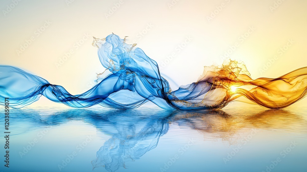 Poster dynamic ocean wave abstracts curving forms digital art serene atmosphere aesthetic viewpoint fluid m