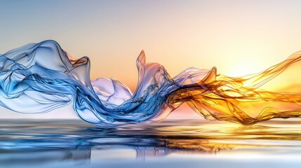 Abstract ocean waves flowing smoothly against sunset digital art tranquil environment artistic perspective serene concept