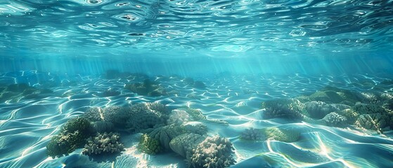 Shallow Underwater Reef with Sunlit Blue Water
