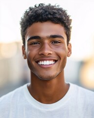 Obraz premium Cheerful Young Man Smiling Brightly in Casual Setting