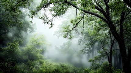 Fototapeta premium Mystical forest canopy serene nature scene abstract imagery tranquil environment lush greenery soft light atmosphere